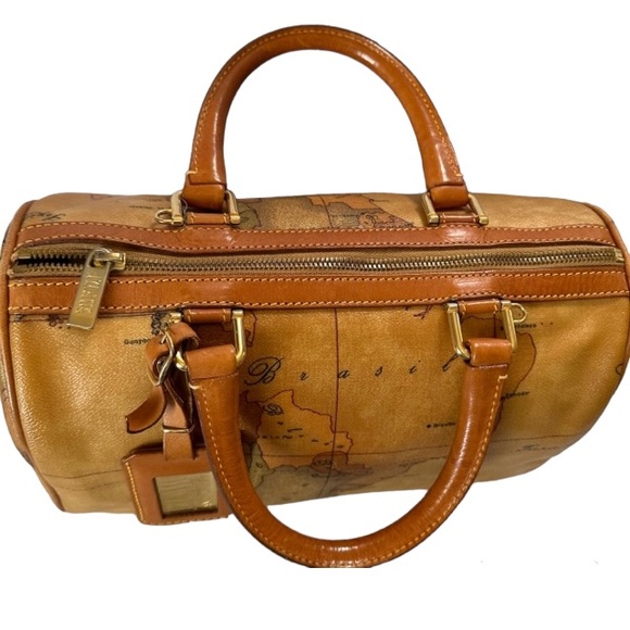 Alviero Martini (Preloved Geo Map Print Classic Boston Bag - Picture 4 of 12